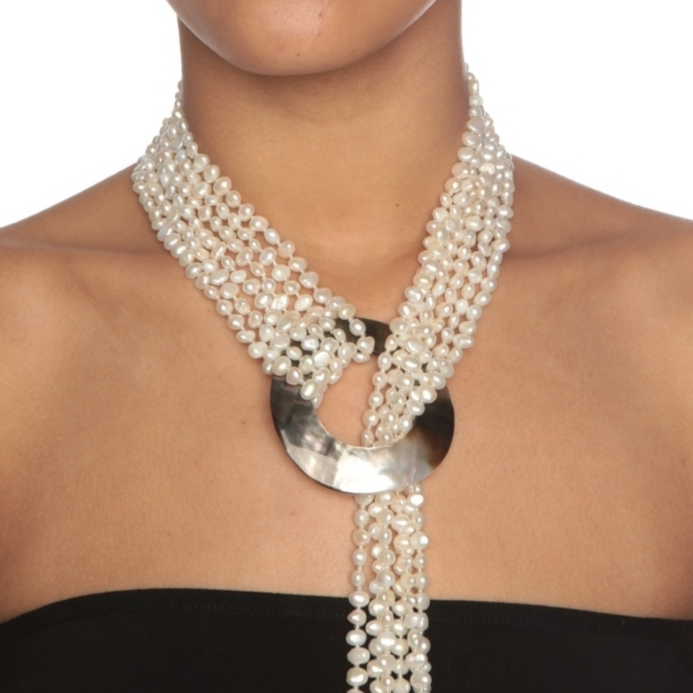 HinsonGayle 6 Strand Cultured 35" Pearl Necklace/Belt